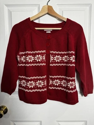 Cárdigan Van Heusen Rojo Fair Isle Para Mujer XS/S 100% Algodón Botón Frontal Vacaciones Foto 1 de 4