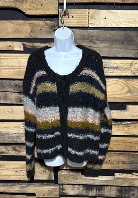 Anthropologie Numph Mohair Wool Blend Striped Cardigan Sweater Size Large - Image 1 of 4
