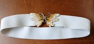 Women's Goldtone Enameled Butterfly Buckle Stretch Belt White 2" Interchangeable - Picture 1 of 6