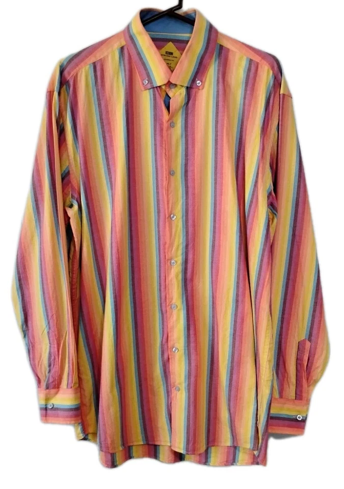 Camisa Steven Land Para Hombres XLTall Arco Iris Rayas Manga Larga Abotonada Calce Clásico Foto 1 de 4