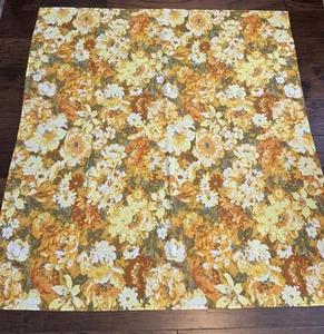 Vintage Tablecloth Dresser scarf 48”x55” with Retro Yellow / Gold Floral Print - Picture 1 of 5