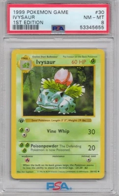 Pokemon Ivysaur Base Set Shadowless 1st Edition PSA 8 - Image 1 of 2