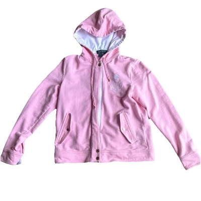 Sudadera con Capucha Lauren Ralph Lauren Para Mujer Cremallera Completa Pequeño Bebé Rosa Dorado Broches Logo Foto 1 de 4
