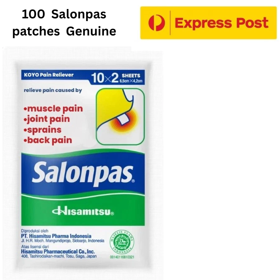 100 PATCHES SALONPAS  PAIN RELIEVING PATCH GENUINE MADE IN INDONESIA  Exp 01/28 - image 1 of 2