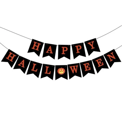 FELIZ HALLOWEEN Banner Calabaza Letrero Exterior Interior Hogar Decoración para Halloween Foto 1 de 4