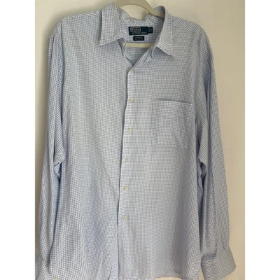 Polo Ralph Lauren cotton dress shirt 18 36/37 blue and white windowpane Logo - Image 1 of 4