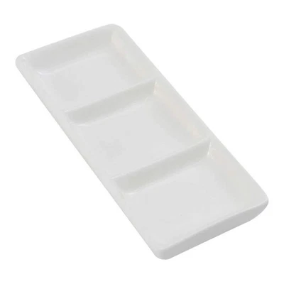 1PC Mini White Ceramic Rectangular 3 Compartment Appetizer Serving Tray Divid... - Image 1 of 4