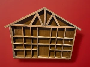 Solid Wood House-Shaped Trinket Curio Shelf. Rustic Display Case 33 Slots - Picture 1 of 8