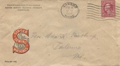 Advertising Cover Bangor ME Singer Sewing Machines red logo 1922 - Image 1 of 3