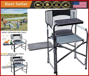 Foldable Camping Directors Chair w/ Rotatable Table, Heavy Duty 300lbs Support - Picture 1 of 7