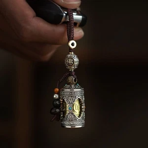 Tibetische Gebetsbox Schlüsselanhänger drehbar Mantra Metalllegierung Geschenk - Bild 1 von 6