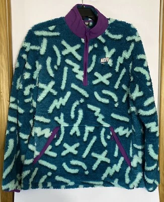 Neff Herren Fleecejacke 1/4 Zip Pullover XL türkis blau lila Design Hochflor  - Bild 1 von 4