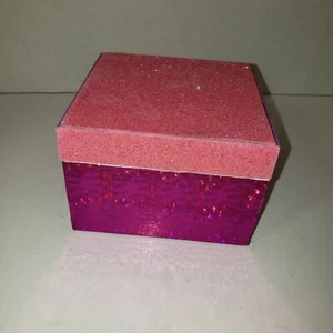 Wooden Box Covered in Sparkles metal Hinges Measures approx 4.5" x 4.5" x 3" - Picture 1 of 5