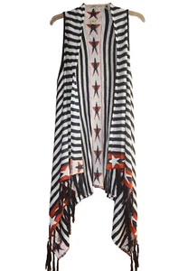 One World Red White Blue Waterfall Sweater Vest Fringe Women Large Patriotic - Picture 1 of 20