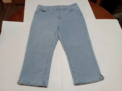 Capris de tiro alto a rayas azul blanco St Johns Bay para mujer talla 12 Foto 1 de 4