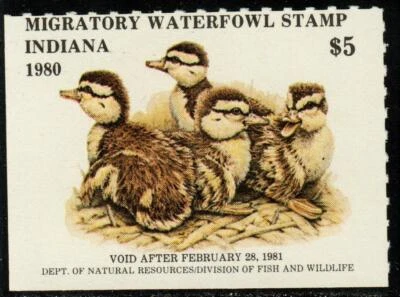 Indiana Migratory Waterfowl Stamp IN5 IN05 Mallard Ducklings - Image 1 of 2