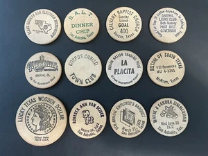 Vintage Collectible LOT of 12 Texas Wooden Nickels Souvenirs Ads - Picture 1 of 2