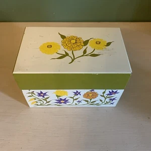 Vintage Rezeptbox aus Metall mit Blumen von Syndicate - Bild 1 von 6