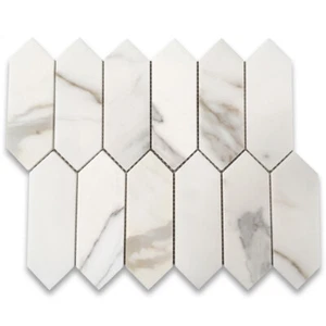 G30EXP Calacatta Gold Marble Picket Fence Hexagon Mosaic Tile Polished - Picture 1 of 5