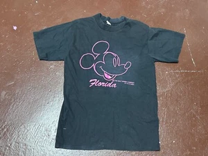 Vintage 80s Mickey Mouse T-Shirt Black Pink Neon Outline Disney Florida - Picture 1 of 2