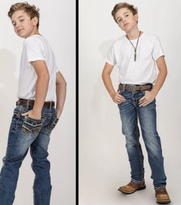 Boys Western Blue Denim Blue Jeans Youth Size 6 or 8 Over Boot Skinny Fit 240K - Picture 1 of 8