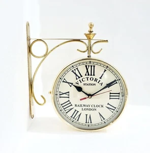 Victoria Station Double Sided Railway Shiny Brass Clock Functional Clock Home - Picture 1 of 5
