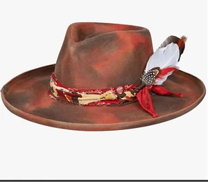 RUEDIGER Retro Wide Brimmed Stiff Wool Fedora Unisex 7 1/8 Wine Red-Size L-READ - Picture 1 of 18