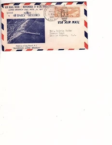 1937 Long Branch NJ National Airmail Week Airmail Cover to little silver (mb26 - Picture 1 of 2