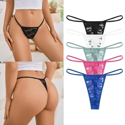 ETAOLINE 5 Pack Womens Lace Underwear mini G-String Micro Thong Erotic Knickers Briefs