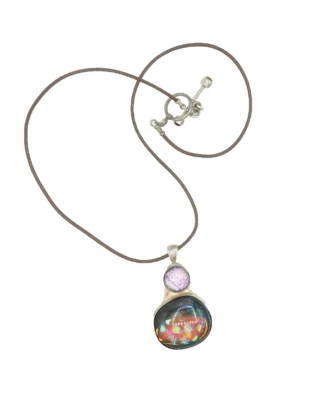 VTG Artisan sterling silver Dichroic Glass leather chord Modern pendant necklace - Image 1 of 4