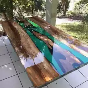 Custom Live Edge Epoxy Green Resin Wooden River Style Dining Office Table Top - Picture 1 of 3