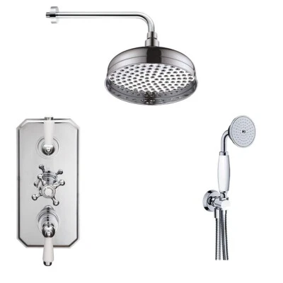Traditional Chrome Concealed Thermostatic Shower Mixer Ceiling Head Kit 2 Outlet - Image 1 of 4