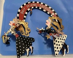 2 Witches Girls on Broomsticks Best Friends Forever Hanging Mobile - Picture 1 of 14