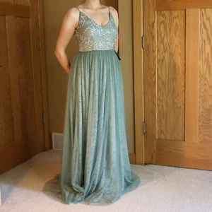 Adrianna Papell Cluny Dress Size 4 Aqua Mist Lace Net Formal Gown - Picture 1 of 22
