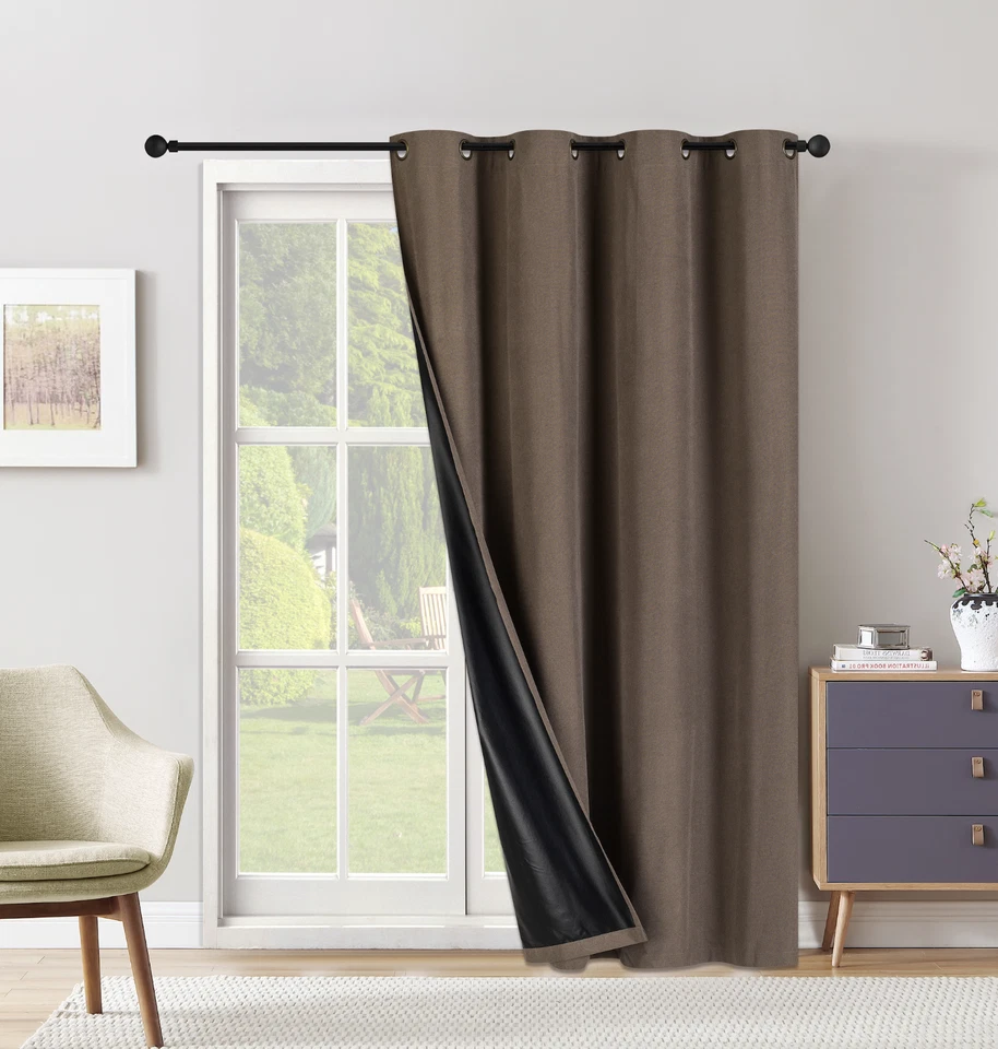 Set of Two (2) 100% Blackout Curtains Extra Wide 110 Inches - All Length - Brown - Image 1 of 4