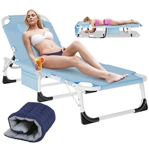 Sedia da spiaggia pieghevole reclinabile prendisole chaise longue abbronzante regolabile e traspirante - Foto 1 di 34