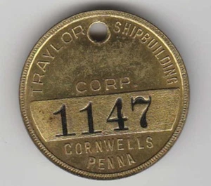 TRAYLOR SHIPBUILDING CORP Mitarbeiter Messing Werkzeug Check CORNWELLS PENNA 1147 - Bild 1 von 2