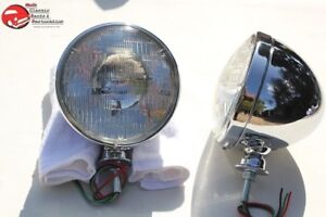 7" Dietz Hot Rat Street Rod Roadster Chrome Headlight Lamp Buckets Bulbs 12 Volt