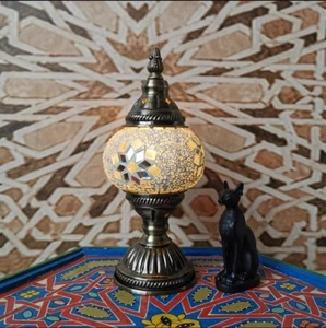 Moroccan Turkish Small Table Lamp White Mosaic Glass Desk Light + Free Bulb - Picture 1 of 5