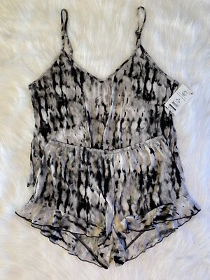 Conjunto de shorts cami pijama Secret Treasures feminino tamanho médio preto cinza tingido - Imagem 1 de 4
