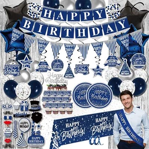 Birthday Decorations Men Blue - (Total 89pcs) blue party Banner, Pennant, Han... - Picture 1 of 8