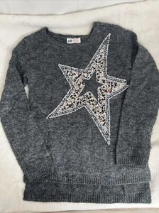 H & M Girls Gray Sweater With Sequin Star Design Size 8 To 10 - Picture 1 of 3