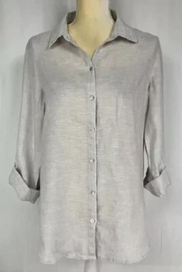 Sigrid Olsen Women Tunic Blouse Shirt Top Medium Linen Button Down Roll Tab Gray - Picture 1 of 7
