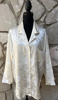 Collette by Miss Elaine Sleep Shirt Large Ivory Floral Satin Pocket Nightgown EC - Image 1 of 4