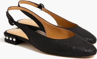 Zapatos planos J Crew para mujer negros adornados con tacón de perlas talla 5 nuevos en caja Foto 1 de 4