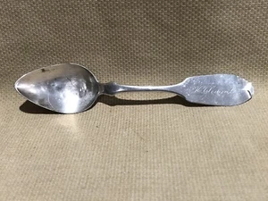Coin Silver Maynard & Taylor Utica, NY Serving Spoon, ca.1855  6” Long Monogram - Picture 1 of 8