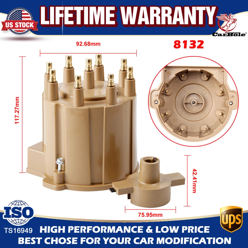 Ignition Distributor Cap and Rotor Kit External Coil Male/hei Brass Terminals V8