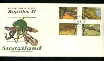 Postal History Swaziland FDC #652-655 animals reptiles snakes lizards 1996 - Image 1 of 2