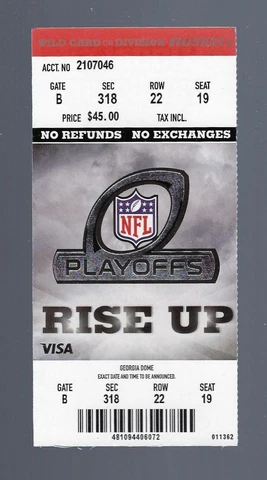 2010-2011 NFL GREEN BAY PACKERS @ FALCONS DIVISIONAL PLAYOFF FULL UNUSED TICKET Cover