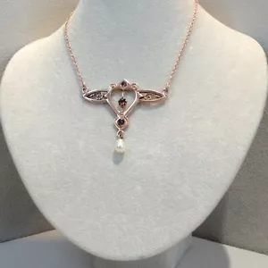 Granatschmuck Collier Granat Jugendstil Halskette Silber 925/- antik vergoldet - Bild 1 von 5